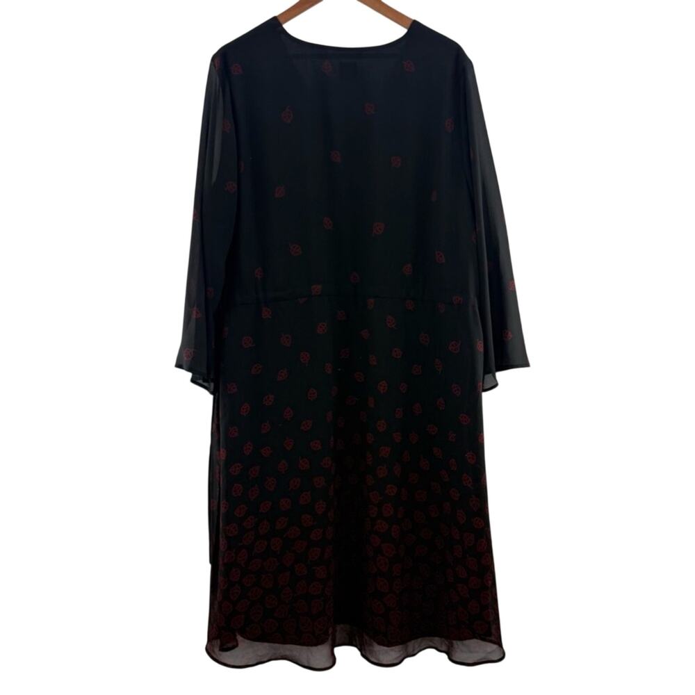 NWT Anne Klein Sheer Overlay Long Sleeve Cinch Drawstring Blk Red Midi Dress 18 - Picture 9 of 13
